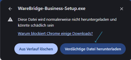 Chrome Download für WareBridge fortsetzen