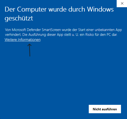 Windows SmartScreen zeigt weitere Informationen